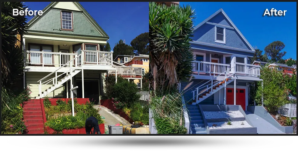 Before and after property condition in San Francisco Bay Area showing that homeowners can sell a house as is without repairs to a cash buyer