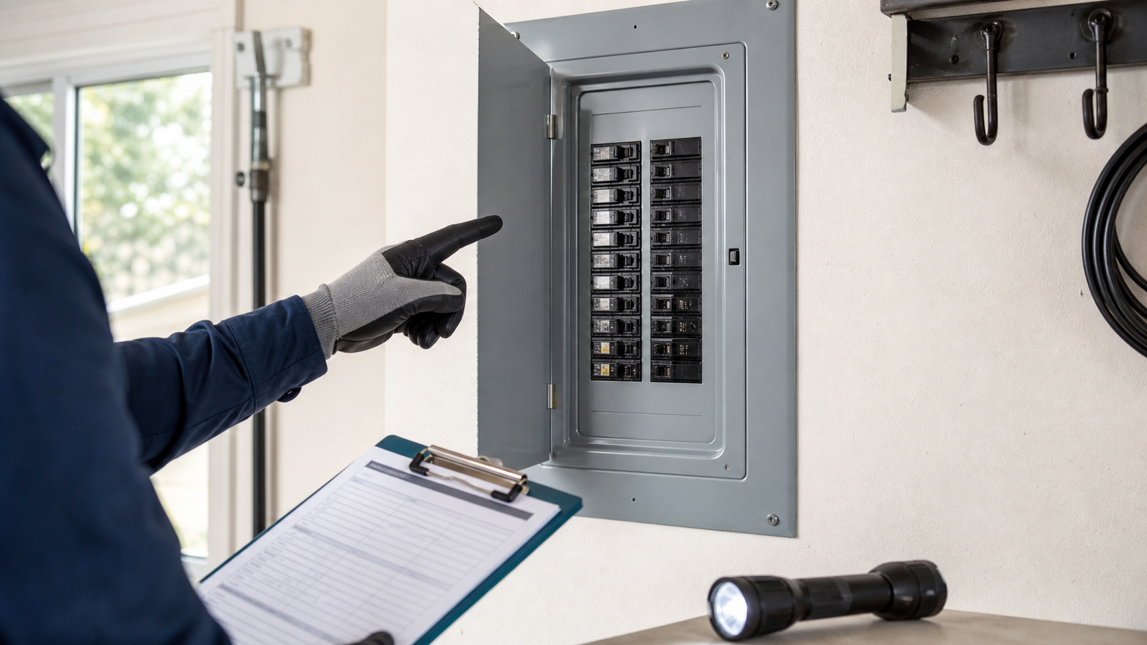 Older Bay Area home electrical panel being reviewed during a pre-sale inspection