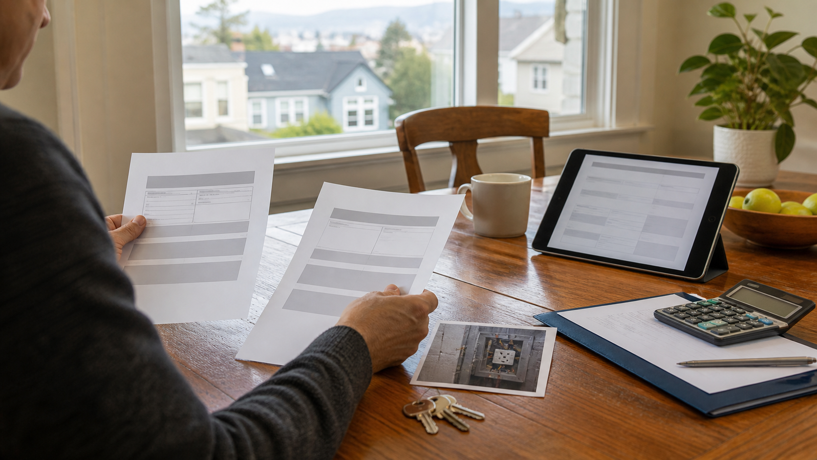 Bay Area homeowner comparing electrical repair estimates with cash offer paperwork