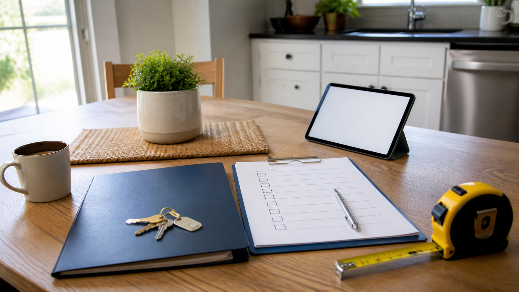 Lease documents and keys on a table for reviewing a Bay Area rental property sale with tenants