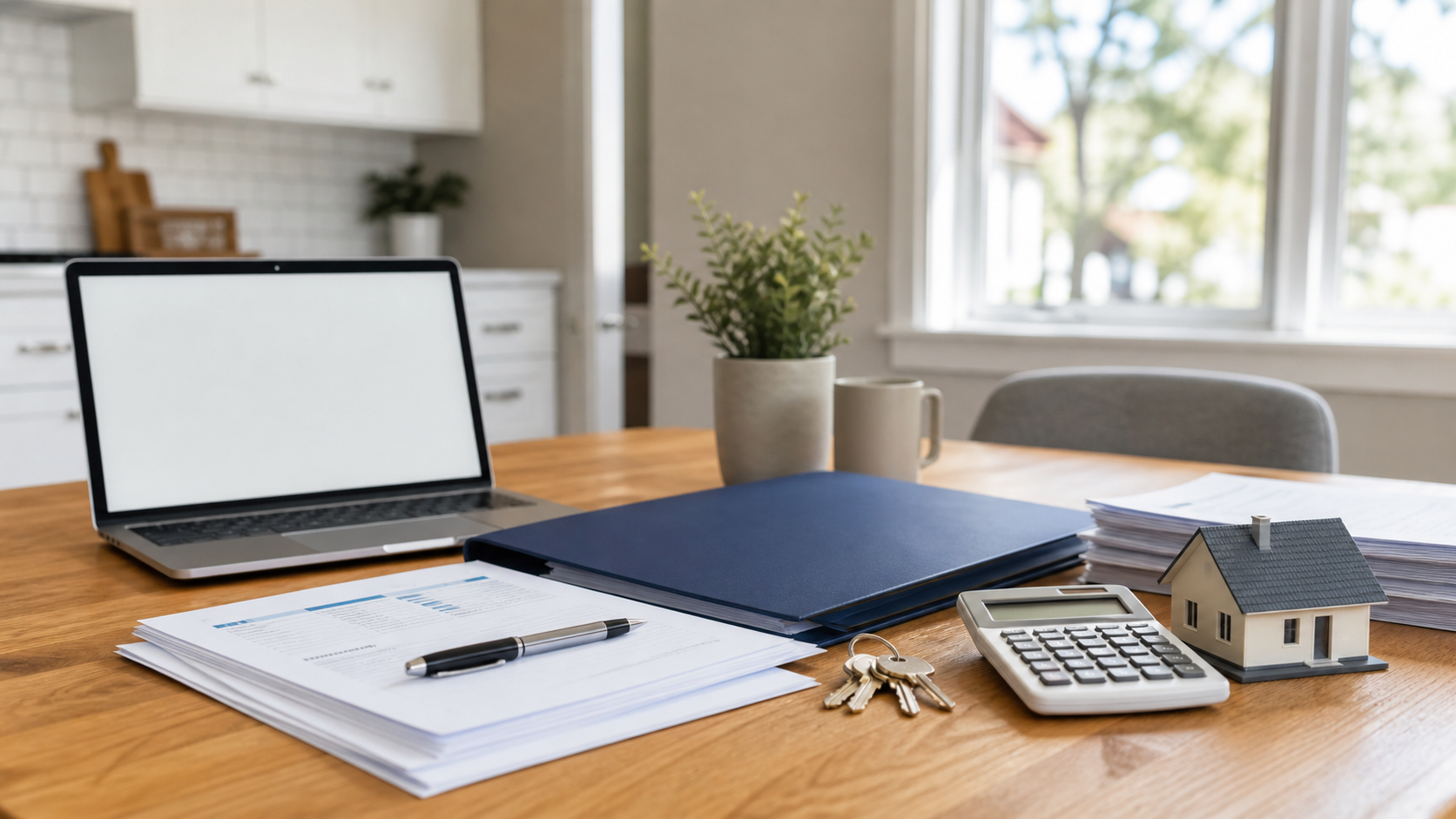 Title and escrow paperwork on a table for reviewing lien payoff options on a Bay Area home