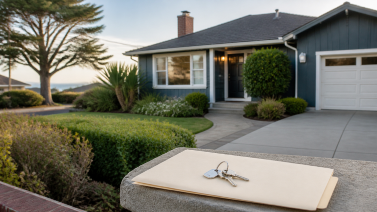 Bay Area home with keys and paperwork for an article about how to sell a house with liens in the Bay Area