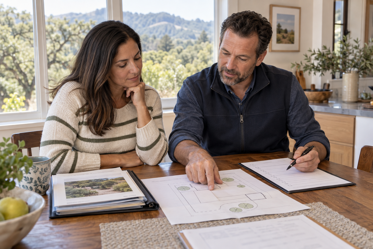 Bay Area homeowner reviewing septic records and an inspection checklist