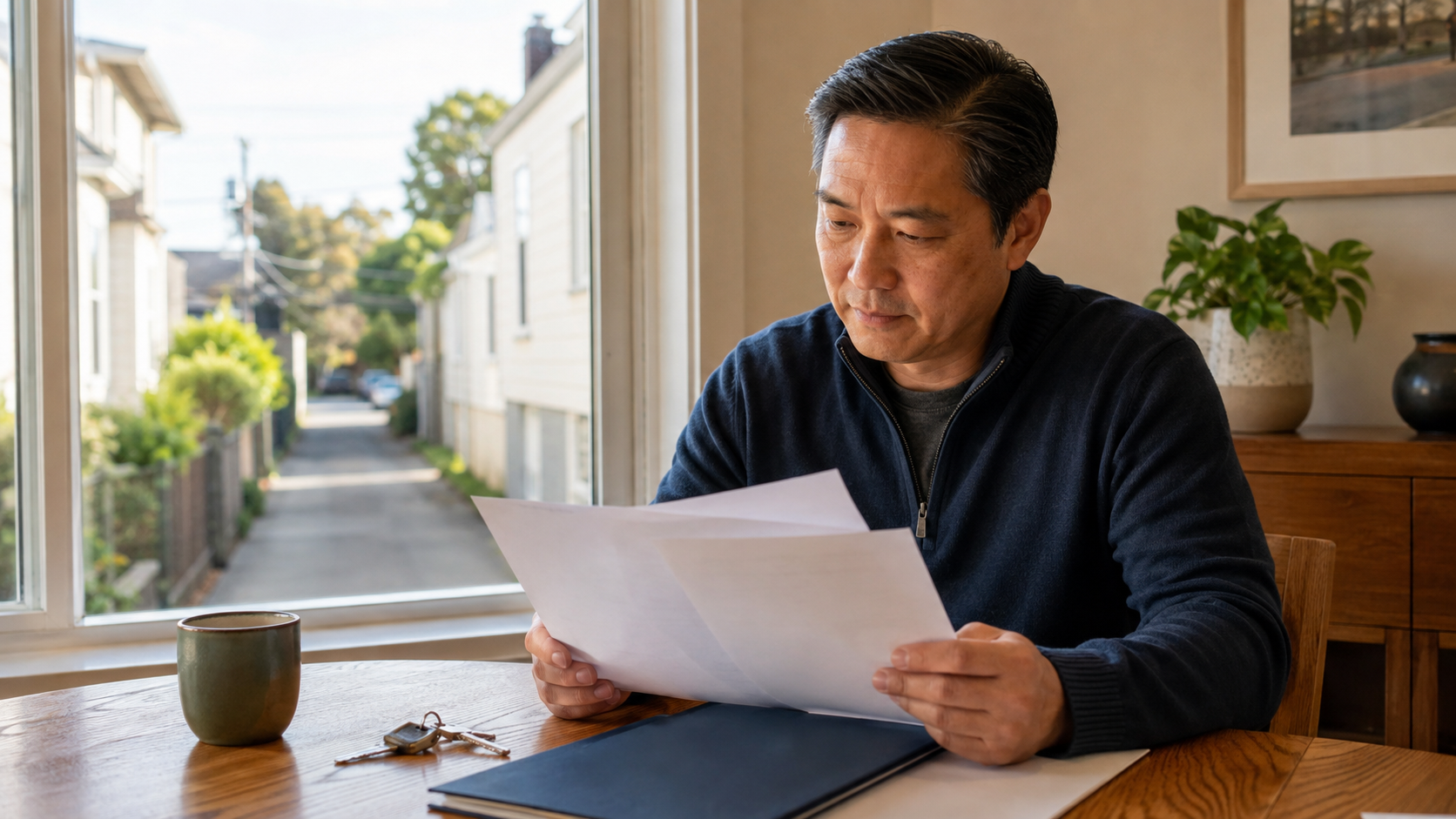 Bay Area homeowner reviewing a cash offer for a house with shared driveway access