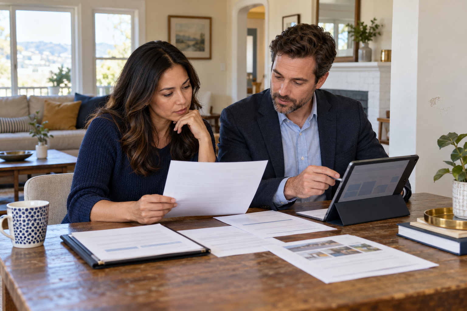 Homeowner reviewing a condition assessment and revised cash offer after a property walkthrough