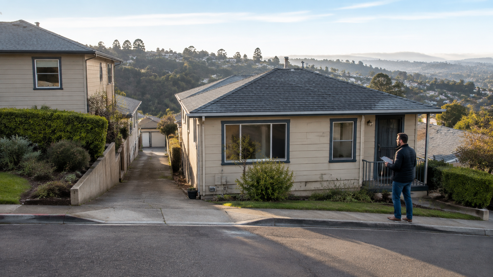 Bay Area hillside home for owners who need to sell house with easement Bay Area
