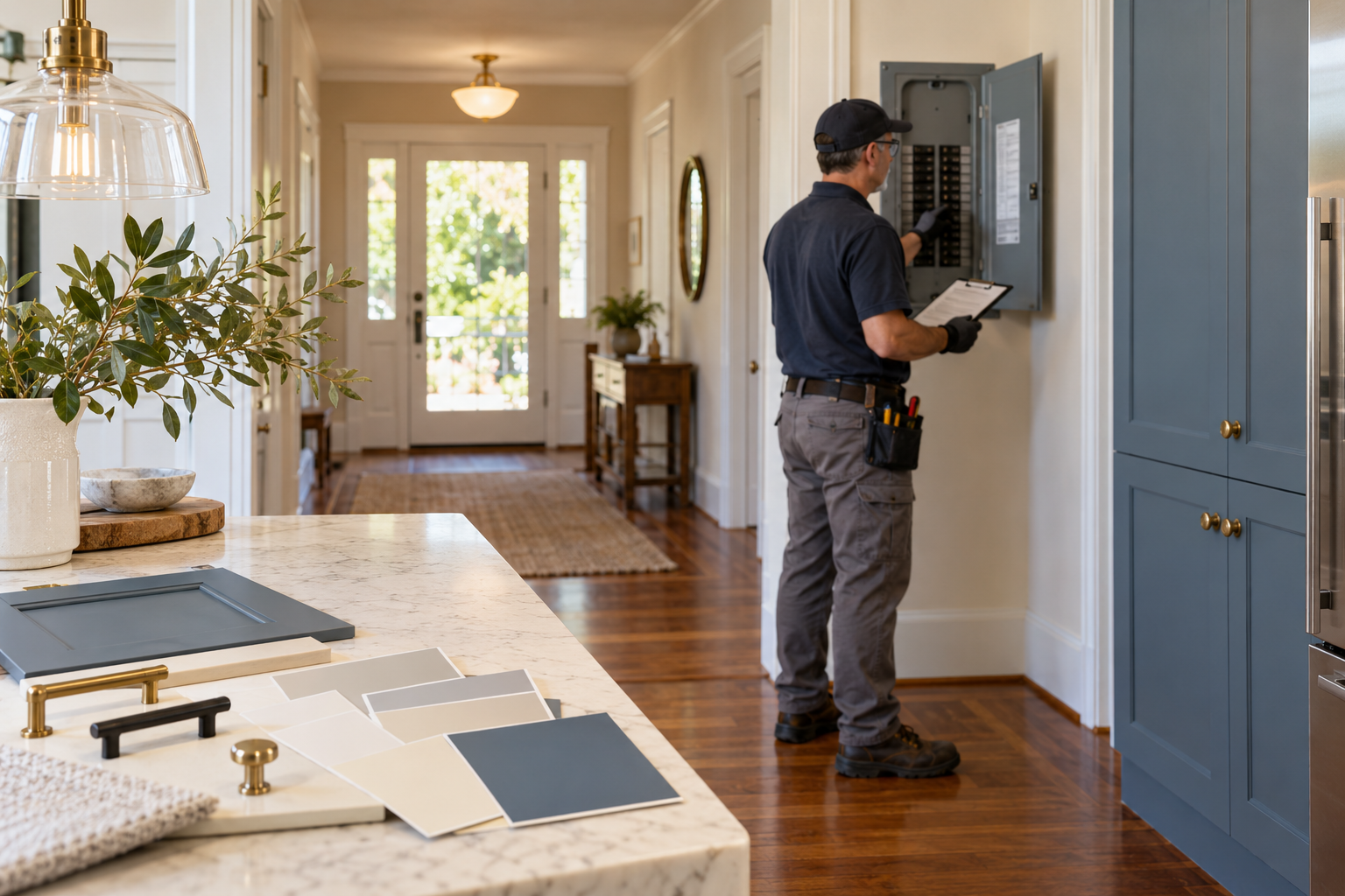Cosmetic home samples beside a professional electrical safety inspection