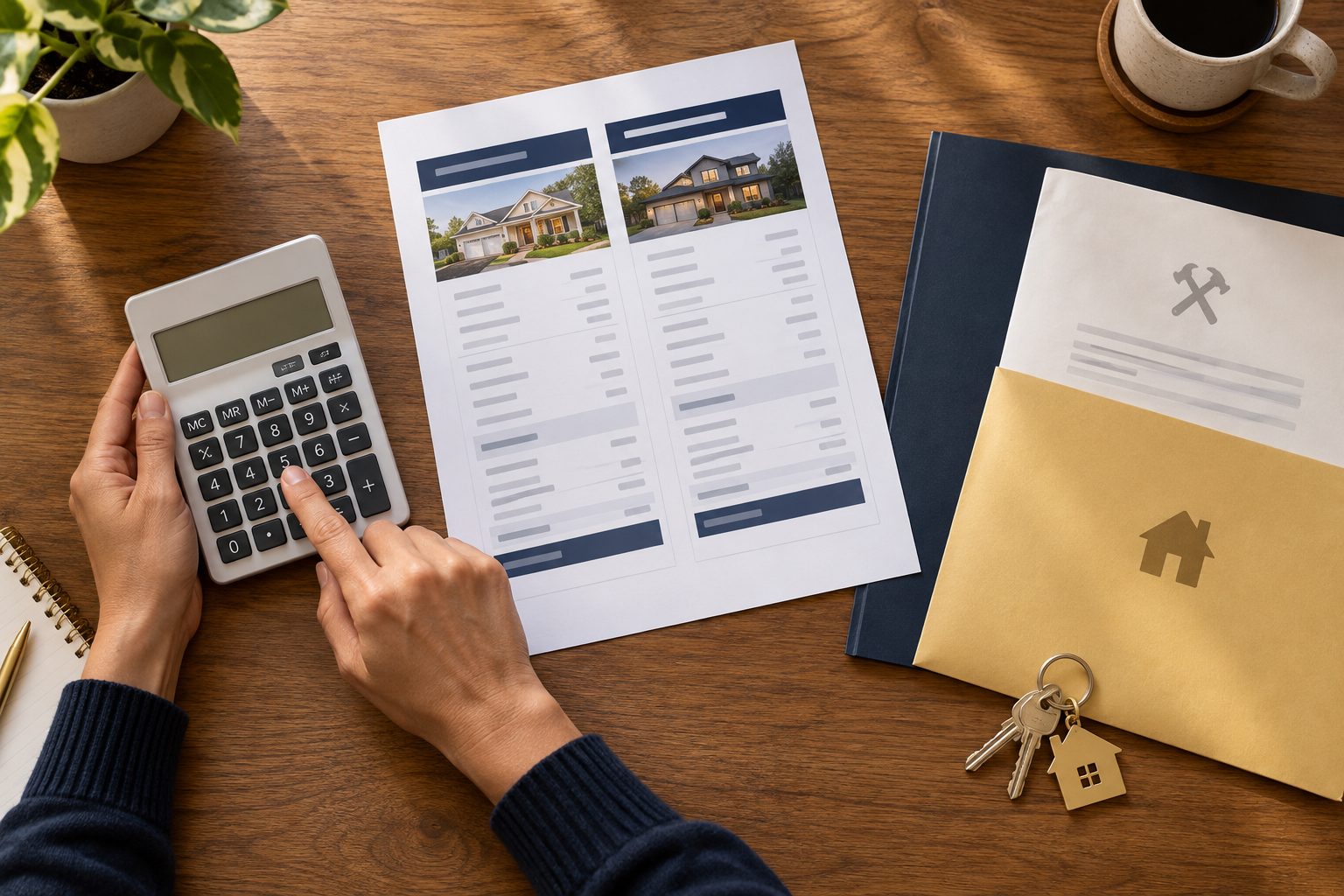 Homeowner using a calculator to compare Bay Area home sale costs and net proceeds