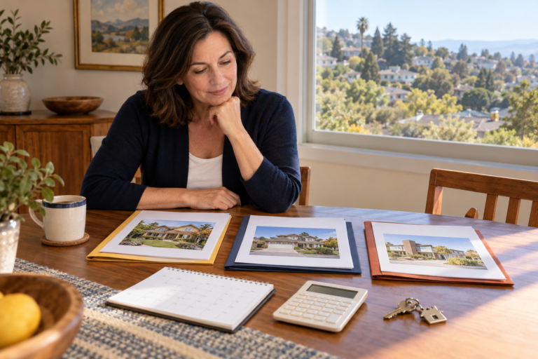 California homeowner comparing FSBO, flat-fee MLS, and cash-buyer options to sell a house without a Realtor